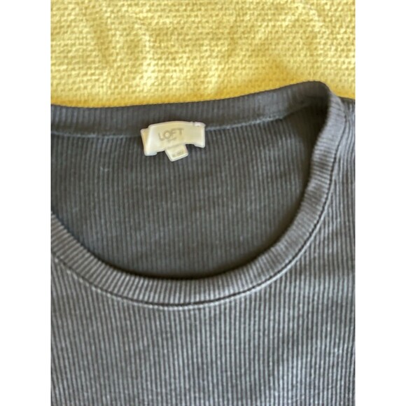 LOFT XS Black Ribbed Long Sleeve Scoop Neck Tee Top Shirt Capsule Wardrobe - Picture 5 of 7